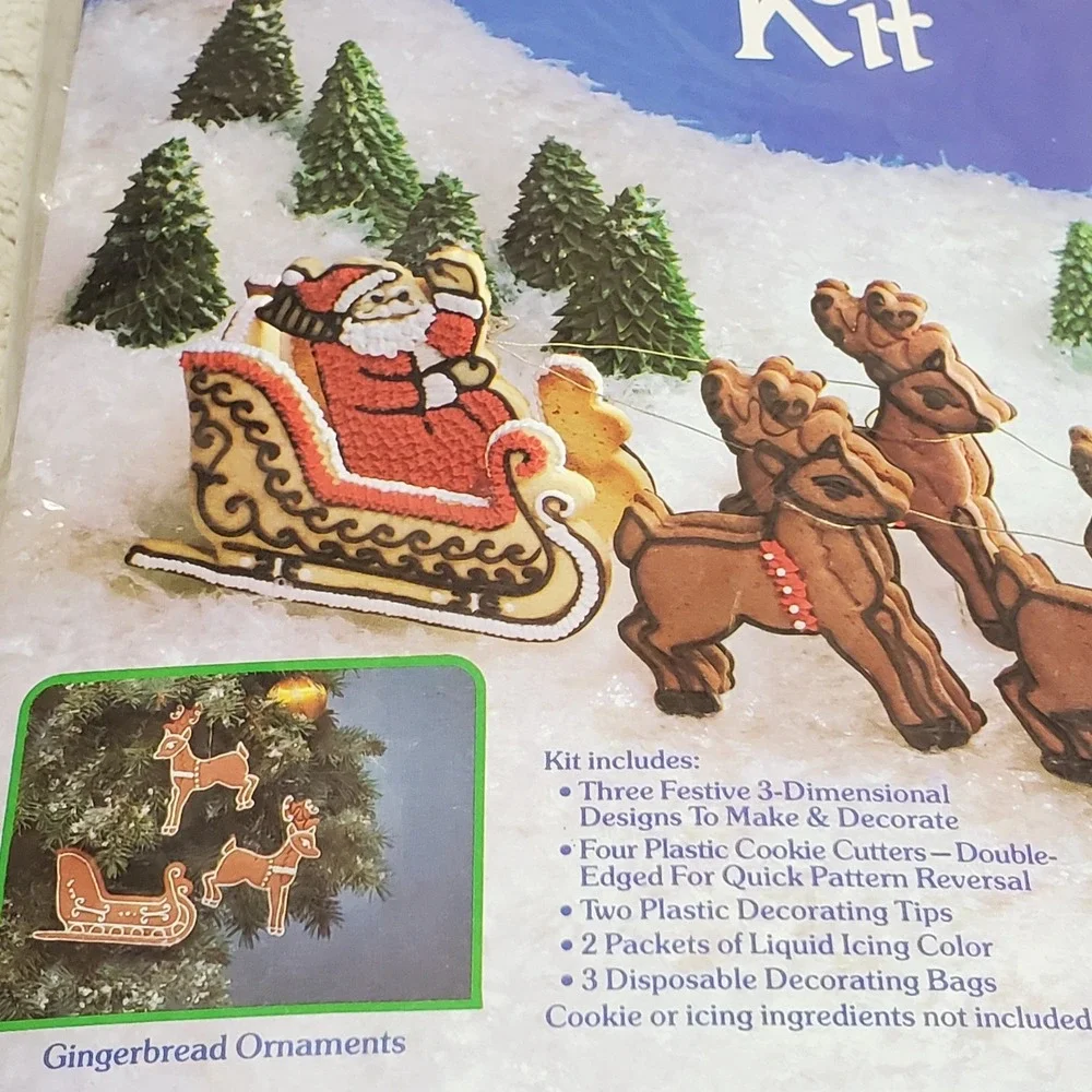 NEW Vintage 1983 80s Wilton's Cookie Cutters Santa Christmas Reindeer Sleigh Kit